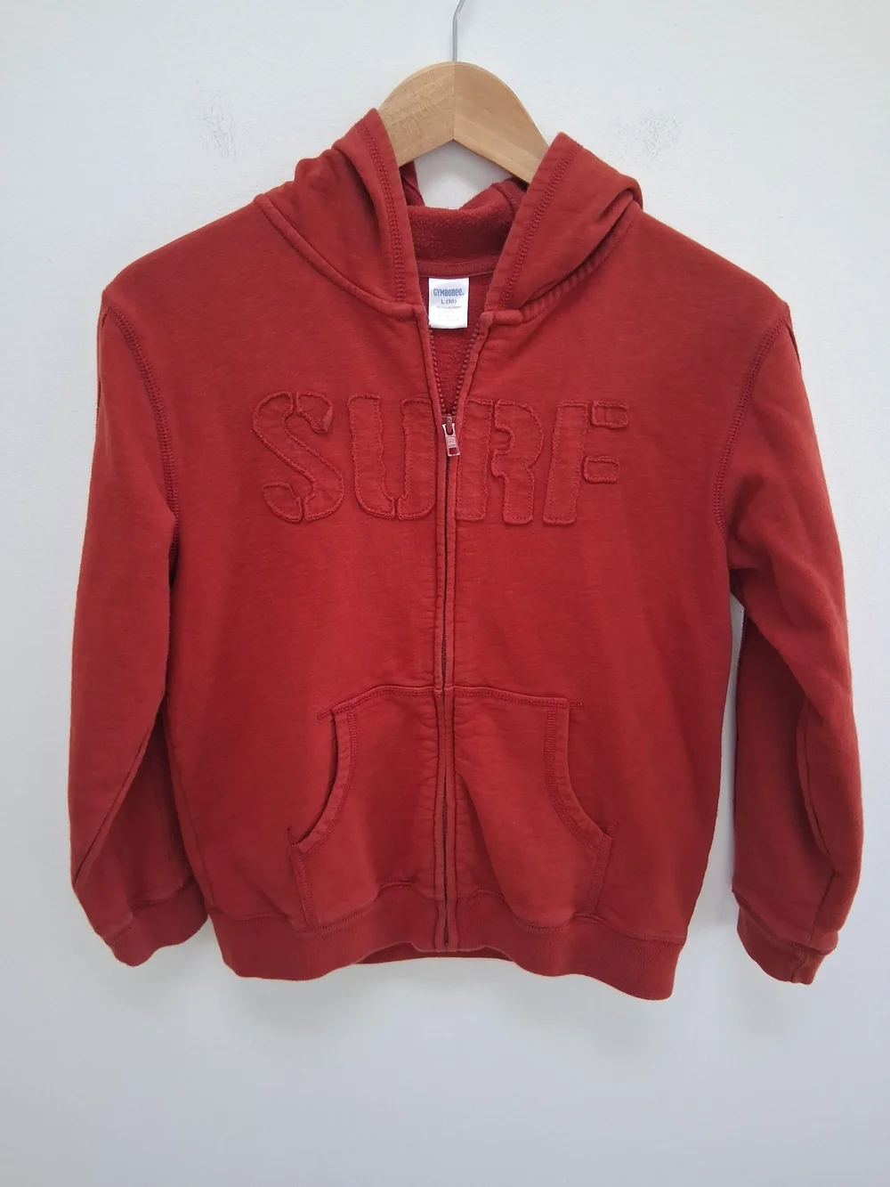 Gymboree Kid's Burnt-Orange Zip Hoodie with 'SURF' Stitch Applique Size 10 Years